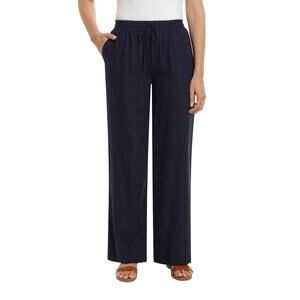 New! Briggs Women's Wide Leg Lightweight Linen Blend 2 Pockets Stripe Pants